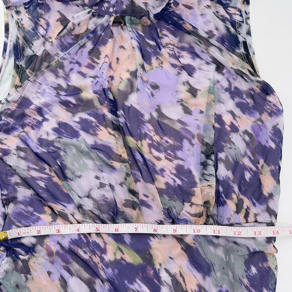 Chicos Womens Dress Purple Size 1/ Medium Ruched Mesh Mock Neck Sleeveless Midi - Picture 9 of 10